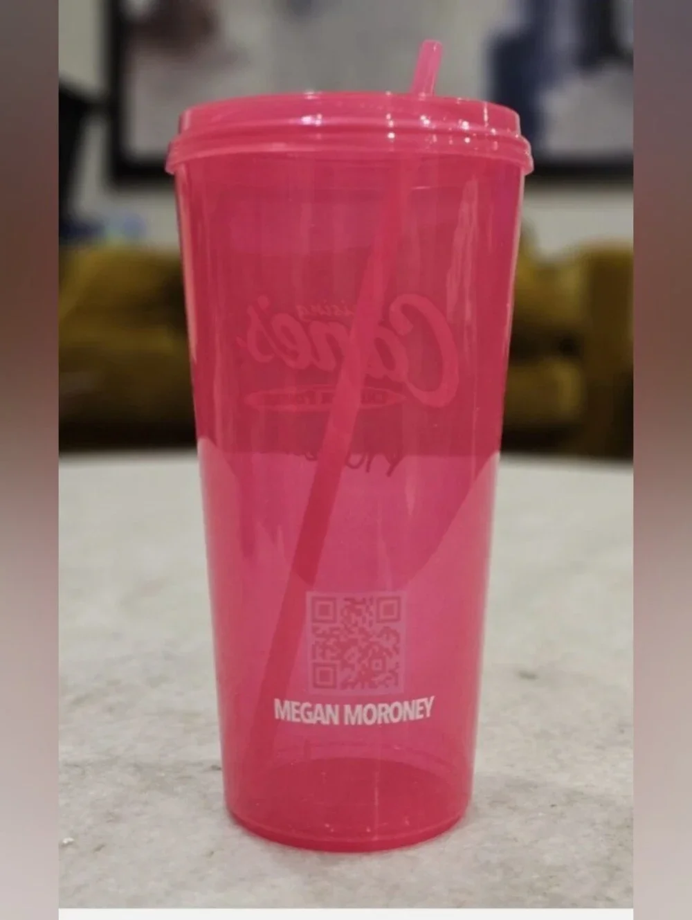 Canes Pink Sparkle Reusable Tumbler with Straw